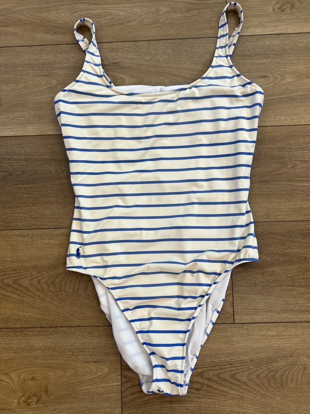 Polo Ralph Lauren Blue White Striped One Piece Swimsuit Size L
